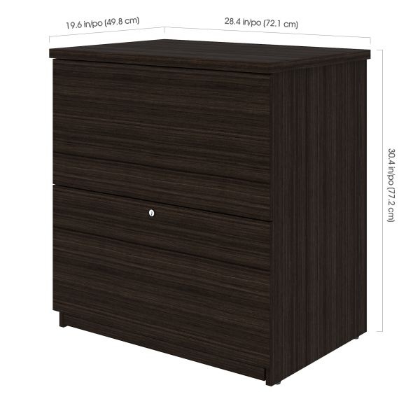 Bestar Ridgeley U-Shaped Desk With Lateral File And Bookcase In Dark Chocolate & White Chocolate
