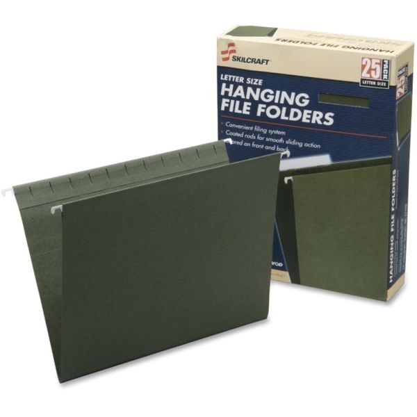 Skilcraft Hanging File Folders, 1/5 Cut, 2" Expansion, Letter Size, Green, Box Of 25 Folders (Abilityone 7530-01-364-9498)