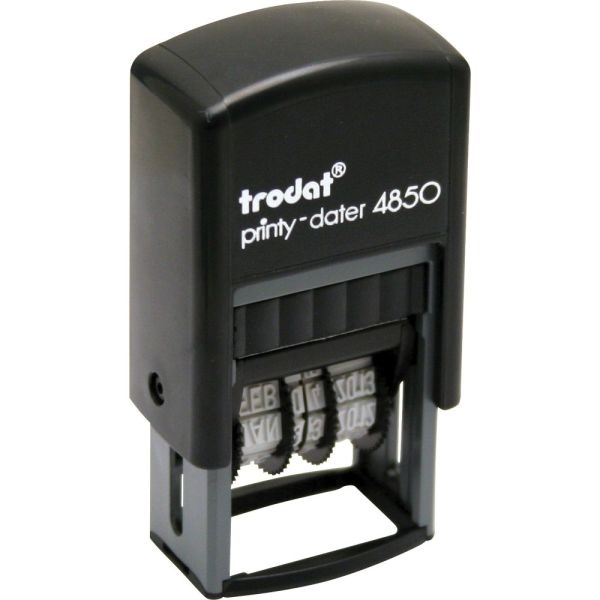 Trodat Printy Economy Micro 5-In-1 Date Stamp With Text Plates, Self-Inking, 1" X 0.75", Blue/Red