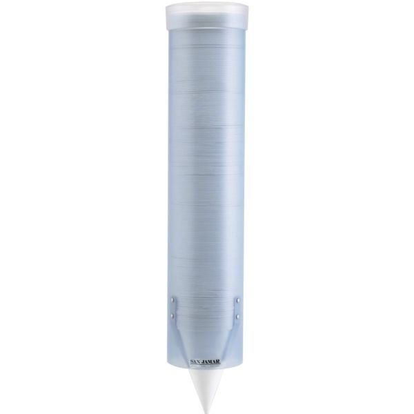 San Jamar Adjustable Frosted Water Cup Dispenser, 16" X 3 1/4", Blue