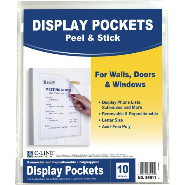 C-Line Display Pockets, 8.5 X 11, Polypropylene, 10/Pack