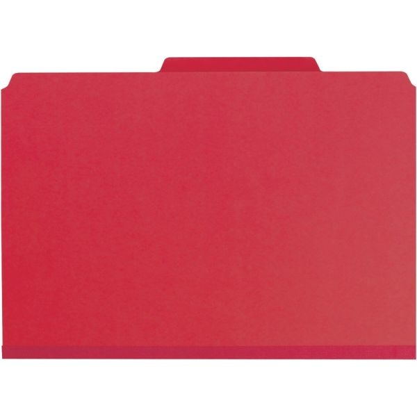Smead Classification Folders, Top-Tab With Safeshield Coated Fasteners, 3 Dividers, 3" Expansion, Legal Size, 50% Recycled, Bright Red, Box Of 10