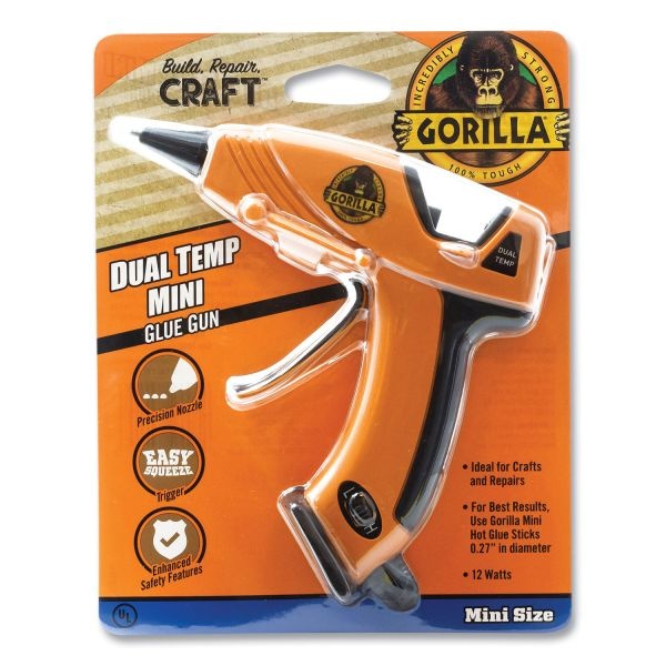 Gorilla Dual Temp Mini Hot Glue Gun, Orange/Black