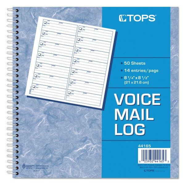 Tops Voice Mail Log Book, 8.5 X 8.25, 1/Page, 1,400 Forms