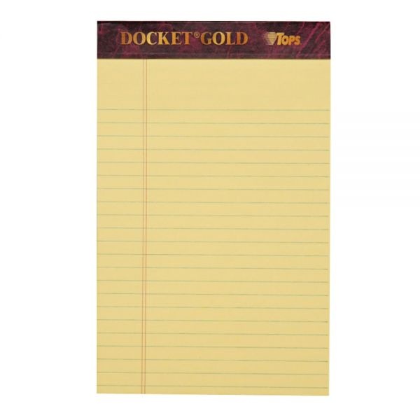 Tops Docket Gold Premium Writing Pads, 5" X 8", Jr. Legal Rule, Canary, 50 Sheets Per Pad, Pack Of 6 Pads