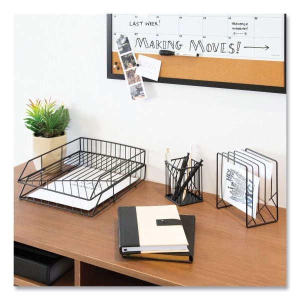 U Brands Vena Desktop Organization Kit, 8 Compartments, Letter Sorter, Paper Tray, Pencil Cup, Black, Metal