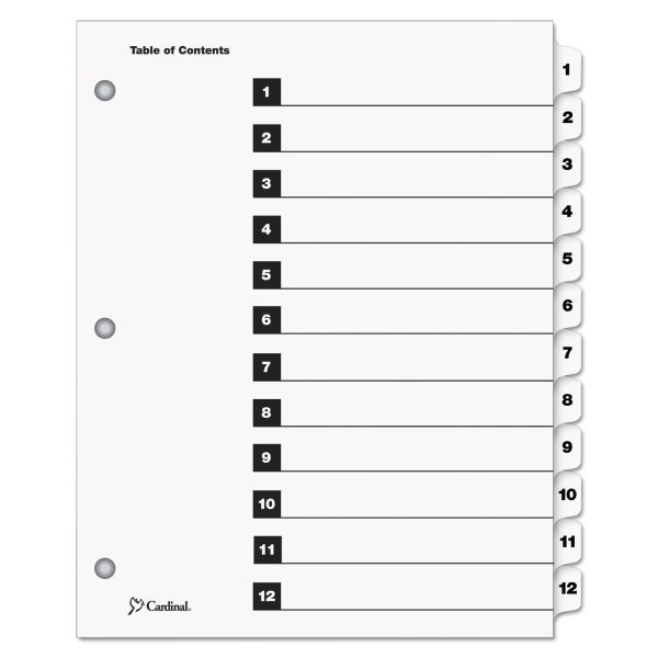 Cardinal Onestep Printable Table Of Contents And Dividers, 12-Tab, 1 To 12, 11 X 8.5, White, White Tabs, 1 Set