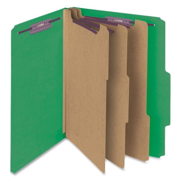 Smead Classification Folders, Top-Tab With Safeshield Coated Fasteners, 3 Dividers, 3" Expansion, Letter Size, 50% Recycled, Green, Box Of 10