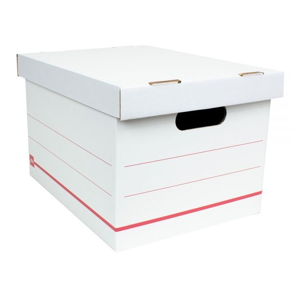 Standard-Duty Corrugated Storage Boxes, Letter/Legal Size, 15" X 12" X 10", 60% Recycled, White/Red, Pack Of 10