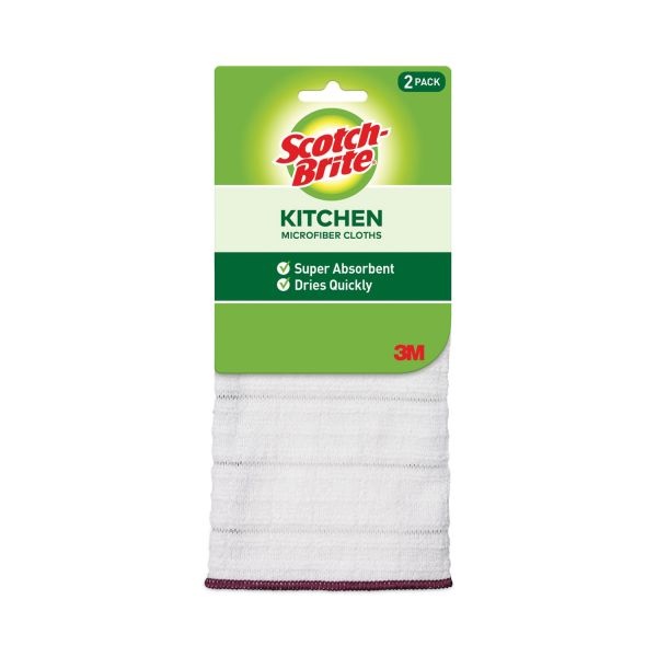 Scotch-Brite Kitchen Cleaning Cloth, Microfiber, 11.4 X 12.4, White, 2/Pack, 12 Packs/Carton