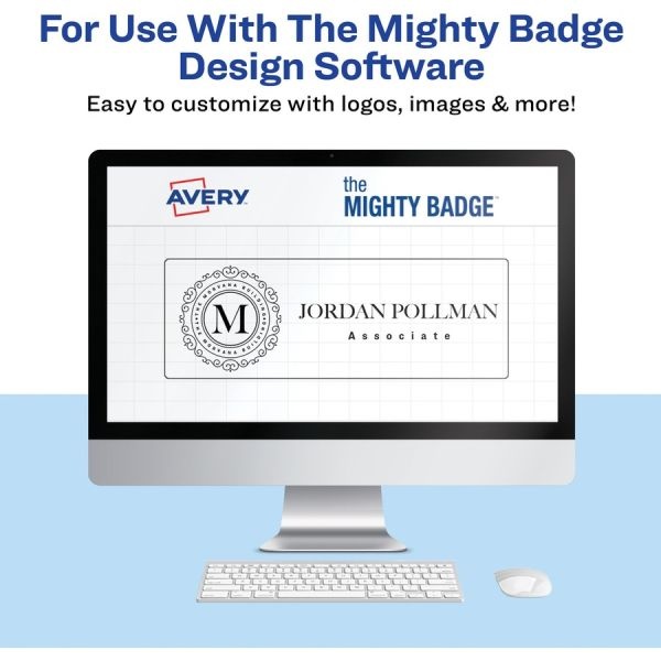 Avery The Mighty Badge Name Badge Holders, Horizontal, 3 X 1, Silver, 2/Pack