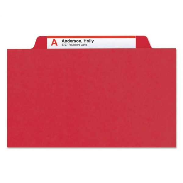 Smead Classification Folders, Top-Tab With Safeshield Coated Fasteners, 3 Dividers, 3" Expansion, Letter Size, 3" Expansion, 50% Recycled, Bright Red, Box Of 10