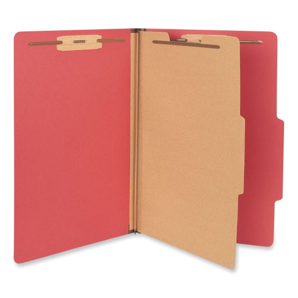 Universal Bright Colored Pressboard Classification Folders, 2" Expansion, 1 Divider, 4 Fasteners, Legal Size, Ruby Red Exterior, 10/Box