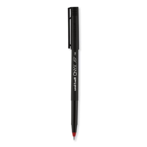 Uniball Onyx Roller Ball Pen, Stick, Fine 0.7 Mm, Red Ink, Black/Red Barrel, Dozen