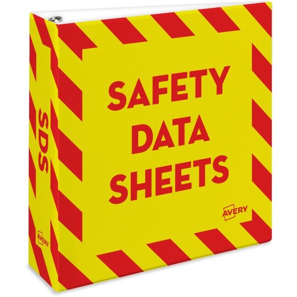 Avery Safety Data Sheet Heavy-Duty Non-View Preprinted Binder, 3" Cap, Yellow/Red