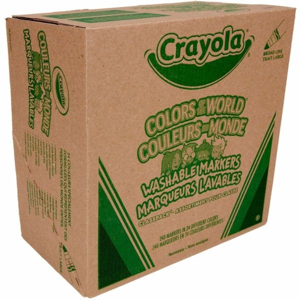 Crayola Colors Of The World Washable Markers Classpack, Broad Bullet Tip, Assorted Colors, 240/Pack