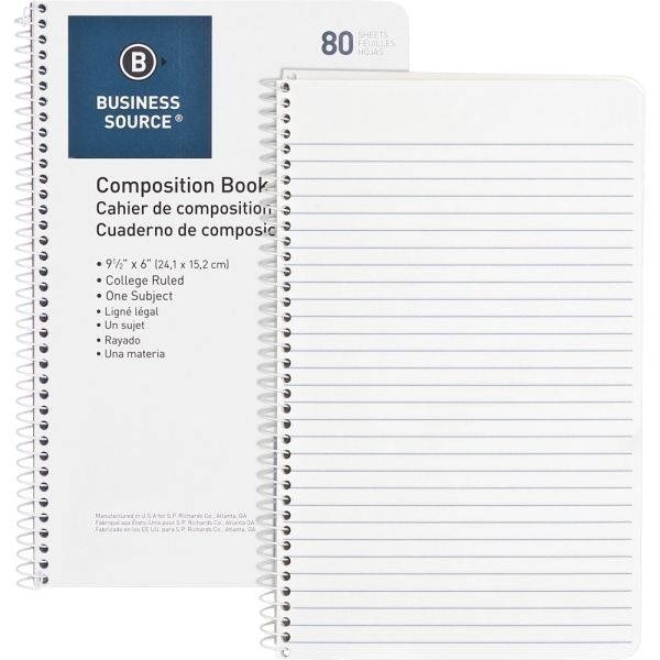 Business Source Composition Notebook, 6" X 9 1/2", College Ruled, 80 Sheets, White