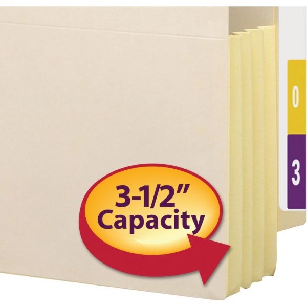 Smead Manila End Tab File Pockets With Tyvek-Lined Gussets, 3.5" Expansion, Legal Size, Manila, 10/Box