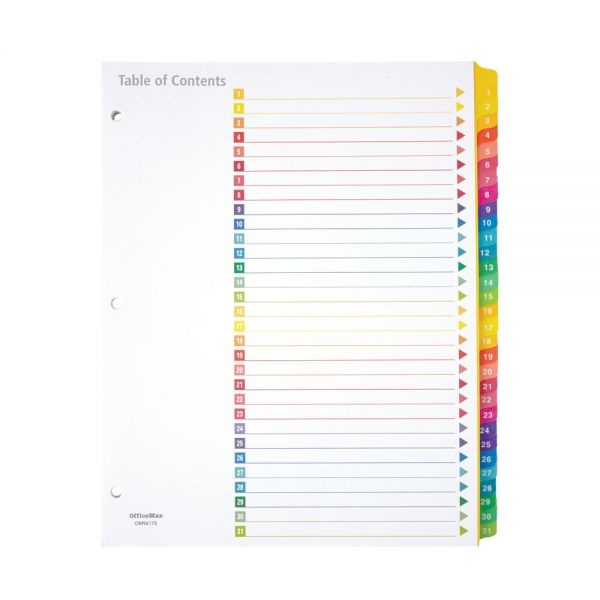 Table Of Contents Customizable Index With Preprinted Tabs, Multicolor, Numbered 1-31
