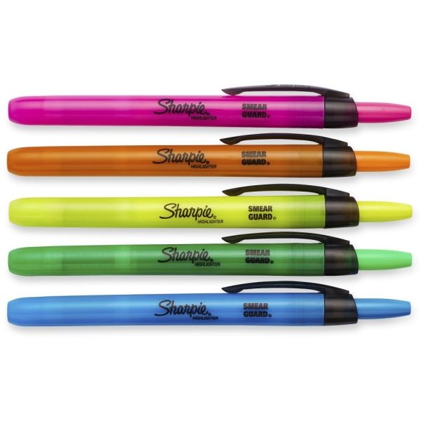 Sharpie Accent Retractable Highlighters, Assorted Colors, Pack Of 5