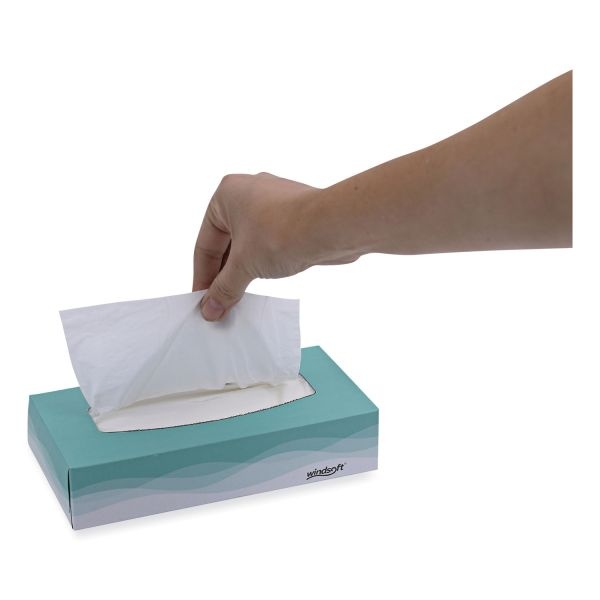 Windsoft Facial Tissue, 2 Ply, White, Flat Pop-Up Box, 100 Sheets/Box, 30 Boxes/Carton