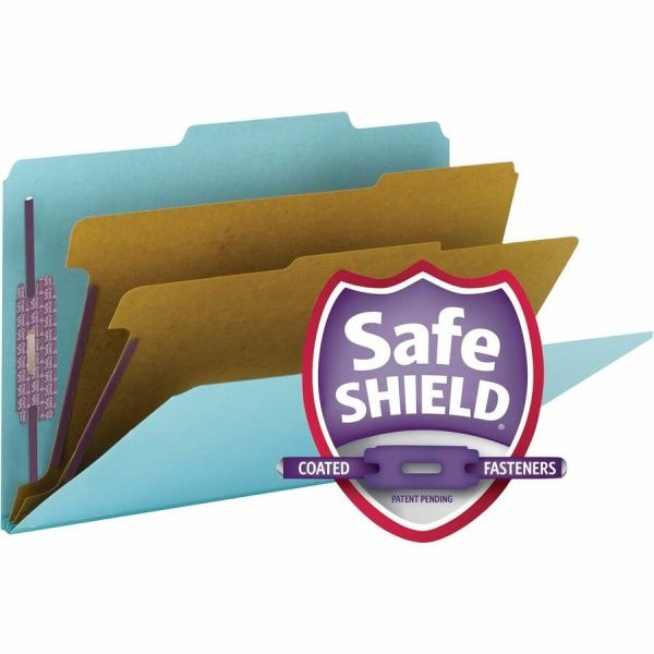 Smead Classification Folders, Top-Tab With Safeshield Coated Fasteners, 2" Expansion, Legal Size, 50% Recycled, Blue, Box Of 10