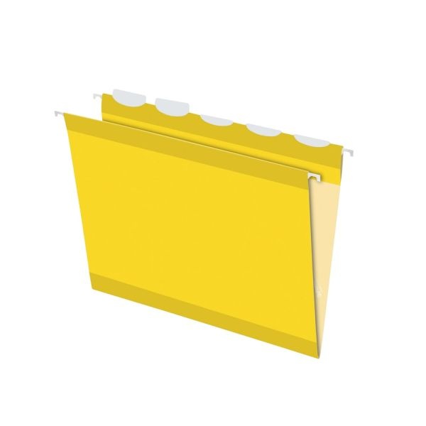 Pendaflex Ready-Tab Reinforced Hanging Folders, With Lift Tab Technology, 1/5 Cut, Letter Size, Yellow, Pack Of 25