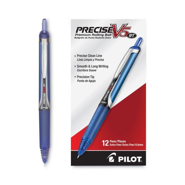 Pilot Precise V5rt Roller Ball Pen, Retractable, Extra-Fine 0.5 Mm, Blue Ink, Blue Barrel