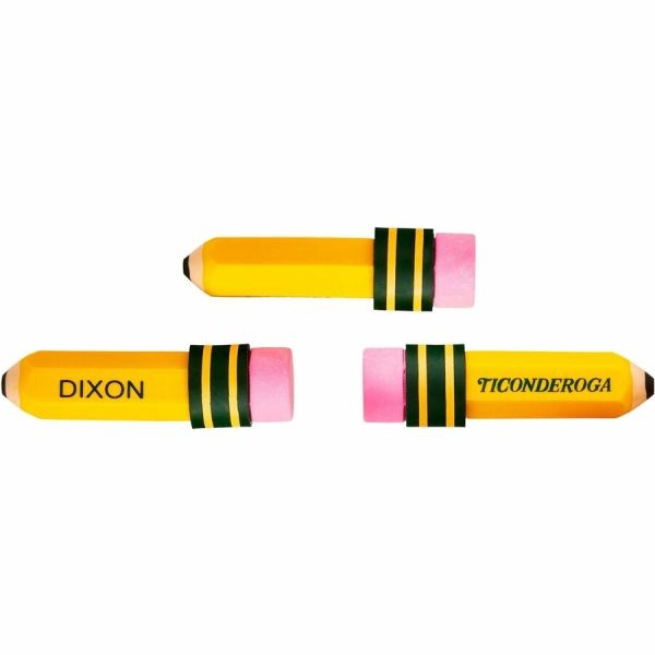 Ticonderoga Latex-Free Pencil-Shape Eraser - Yellow - Pencil - 36 / Box - Latex-Free, Smudge-Free, Non-Toxic