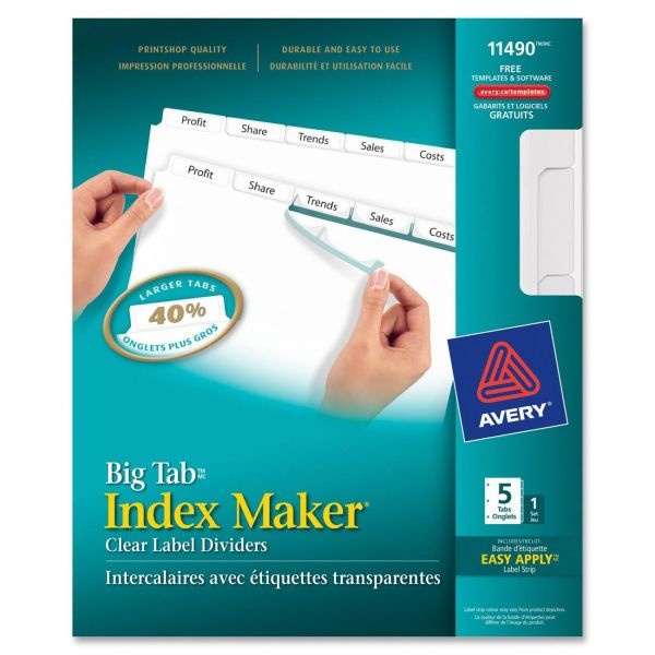 Avery Index Maker Print & Apply Clear Label Dividers, 5-Tab, White Tab, Letter, 1 Set
