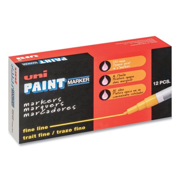 Uni-Paint Permanent Marker, Fine Bullet Tip, White, 1 Each
