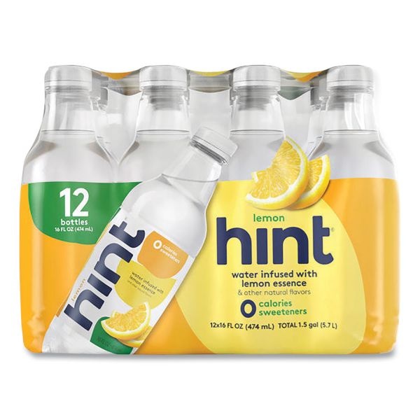 Hint Flavored Water, Lemon, 16 Oz Bottle, 12 Bottles/Carton