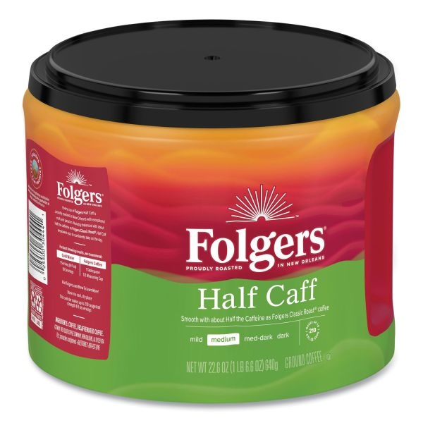 Folgers Coffee, Half Caff, Medium Roast, 22.6 Oz Canister (Makes About 210 Cups)
