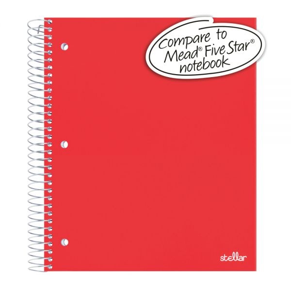 Stellar Poly Notebook, 8-1/2" X 10-1/2", 3 Subject, Wide Ruled, 150 Sheets, Red