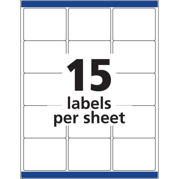 Avery Permanent Id Labels With Sure Feed Technology, 6572, Rectangle, 2" X 2-5/8", White, Pack Of 225 Labels