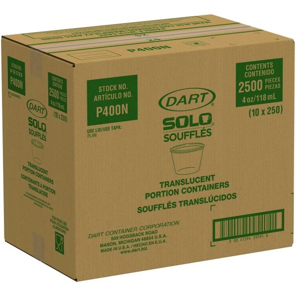 Dart Polystyrene Portion Cups, 4Oz, Translucent, 250/Bag, 10 Bags/Carton