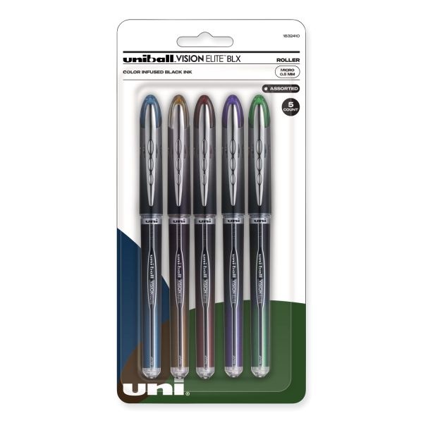 Uniball Vision Elite Blx Series Hybrid Gel Pen, Stick, Fine 0.5 Mm, Assorted Ink And Barrel Colors, 5/Pack