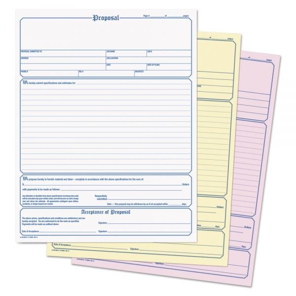 Adams Contractor Proposal Form, Three-Part Carbonless, 8.5 X 11.44, 1/Page, 50 Forms