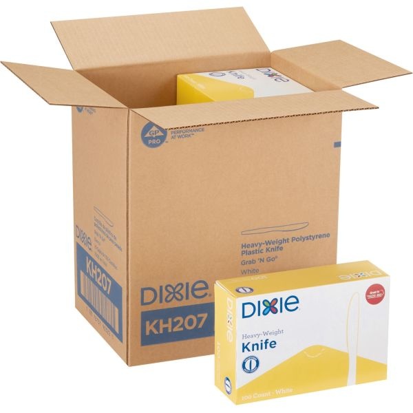 Dixie Heavyweight Disposable Knives Grab-N-Go By Gp Pro - 100 / Box - 10/Carton - Knife - 1000 X Knife - White