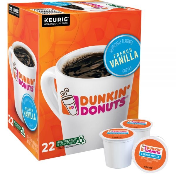 Dunkin' Donuts Single-Serve Coffee K-Cup Pods, French Vanilla, Carton Of 22