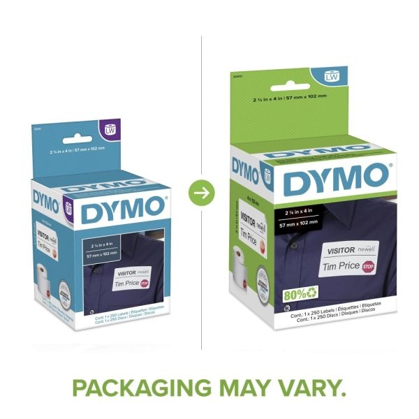 Dymo Visitor Management Time-Expiring Name Badges, Adhesive, 2.25" X 4", 250 Labels/Box