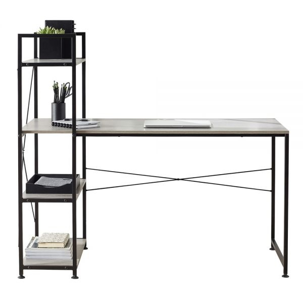 Trazer 56"W Computer Desk With Storage Shelves, Gray