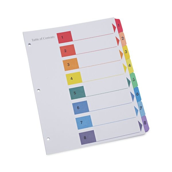 Universal Deluxe Table Of Contents Dividers For Printers, 8-Tab, 1 To 8; Table Of Contents, 11 X 8.5, White, 6 Sets