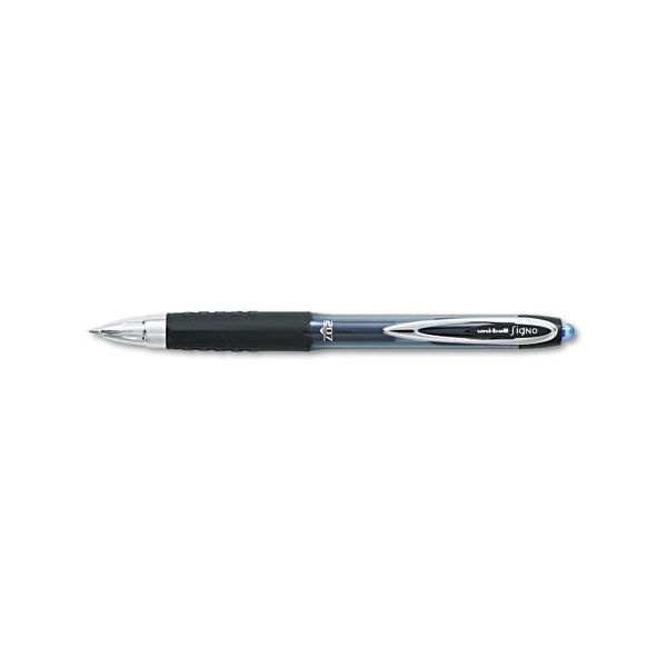 Uni-Ball Signo 207 Retractable Gel Pen, 0.7Mm, Blue Ink, Smoke/Black/Blue Barrel, Dozen