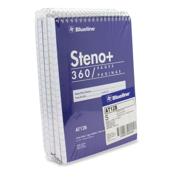 Blueline High-Capacity Steno Pad, Medium/College Rule, Blue Cover, 180 White 6 X 9 Sheets