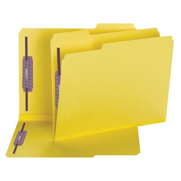 Smead Color Pressboard Fastener Folders With Safeshield Coated Fasteners, Letter Size, 1/3 Cut, Yellow, Box Of 25