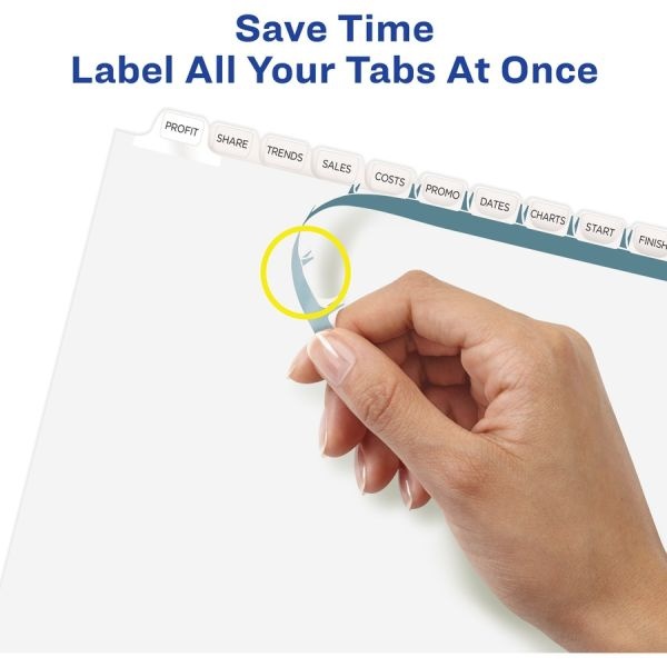 Avery Customizable Index Maker Dividers For 3 Ring Binder, Easy Print & Apply Clear Label Strip, 12 Tab, White, Pack Of 5 Sets