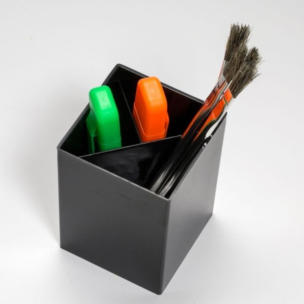 Oic 3-Compartment Pencil Cup - 4" X 2.9" X 2.9" - 1 Each - Black