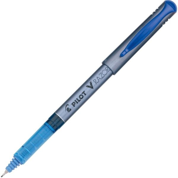 Pilot Liquid Ink Razor Point Pens, Extra-Fine Point, 0.3 Mm, Graphite Barrel, Blue Ink, Pack Of 12 Pens