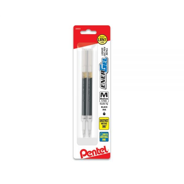 Pentel Energel Liquid Gel Pen Refills, Needle Point, 0.7 Mm, Black Ink, Pack Of 2